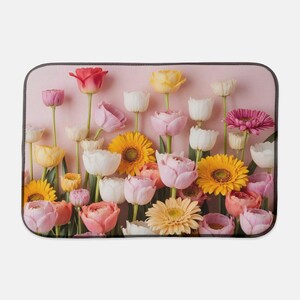 Floral Dish Drying Mat Pink Flower Kitchen Decor Tulip Daisy Sunflower Counter Mat Absorbent Kitchen Mat Gift For Home Cook