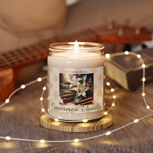 Candle, Cinnamon Vanilla Scented Soy with Vanilla Flowers Design, Romantic Home Decor, Relaxing Candle, Holiday Gift, Aromatherapy Candle