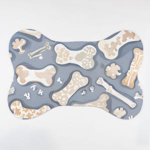 Bone-Shaped Pet Mat Dog Bone Pattern Non-Slip Food Mat for Dogs Blue-Grey Pet Feeding Mat Cute Dog Bowl Placemat Waterproof Pet Mat