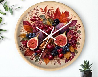 Fall Wall Clock Autumn Fall Decor Harvest Fruit Botanical Kitchen Wall Decor Thanksgiving Decor Cottagecore Fall Home