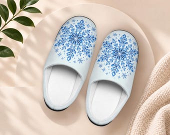 Womens Winter Slippers Pale Blue Snowflake Cozy Indoor Slippers House Shoes Winter Gift For Her