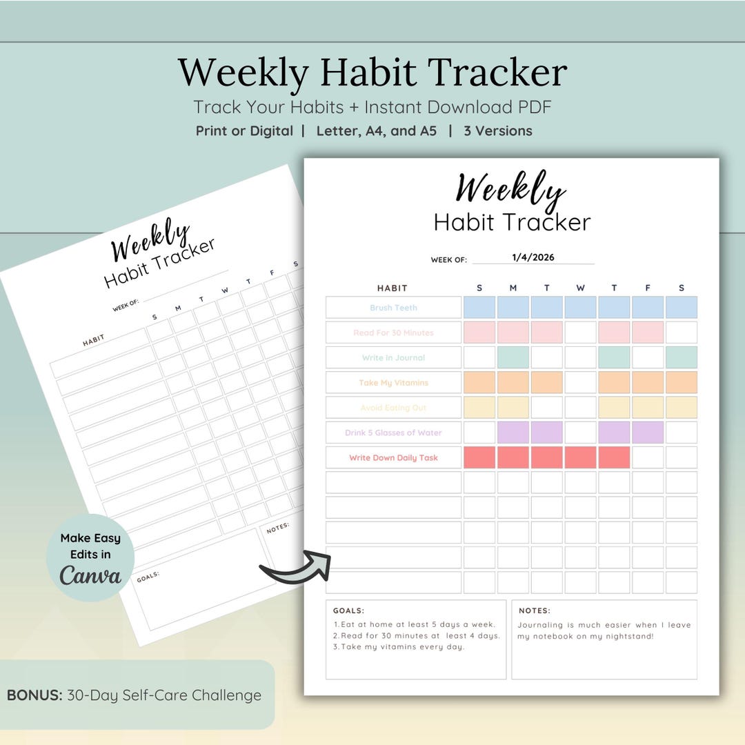 Weekly Habit Tracker Printable | Daily Routine Planner PDF | Weekly ...