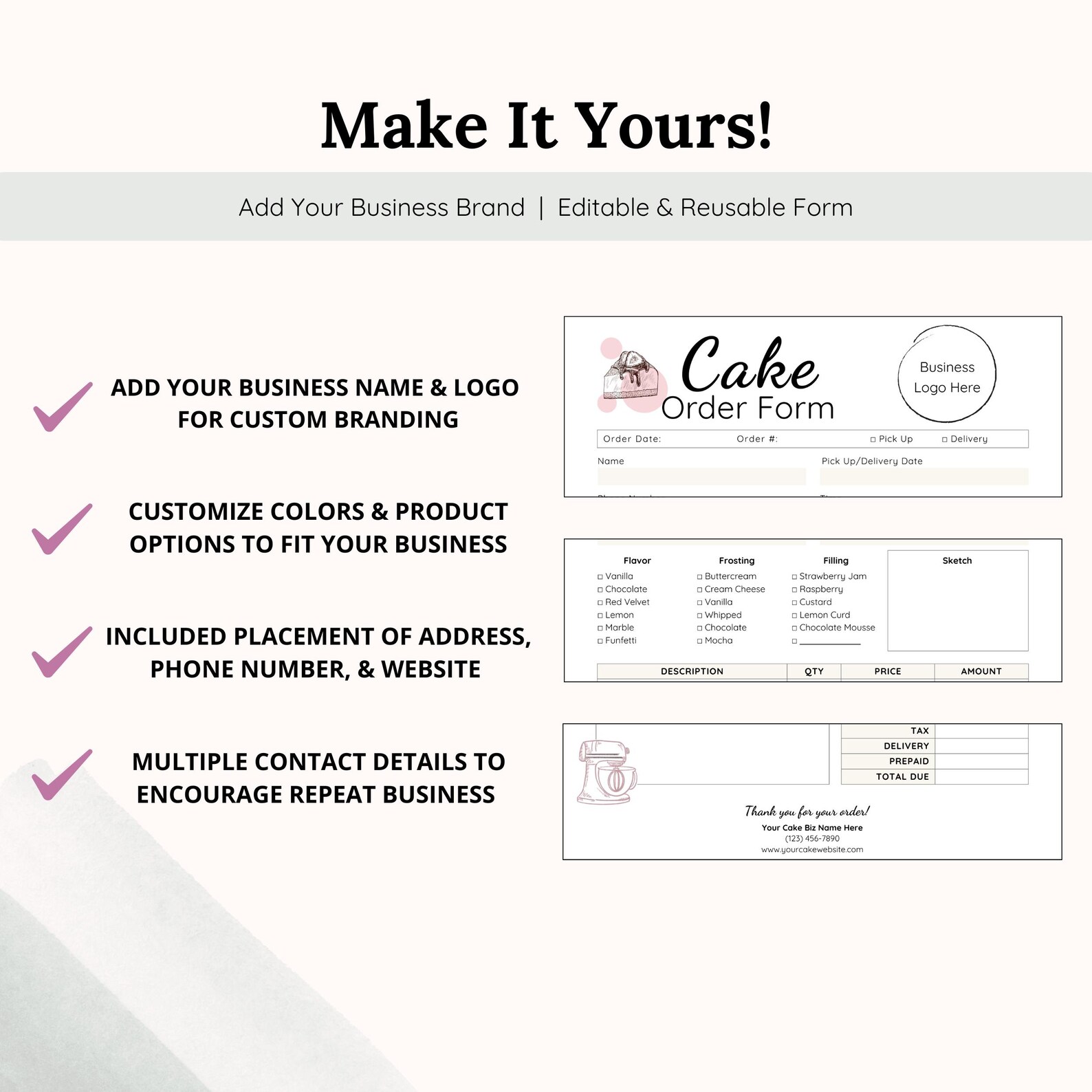Editable Cake Order Form Template | Canva Printable Bakery Order ...