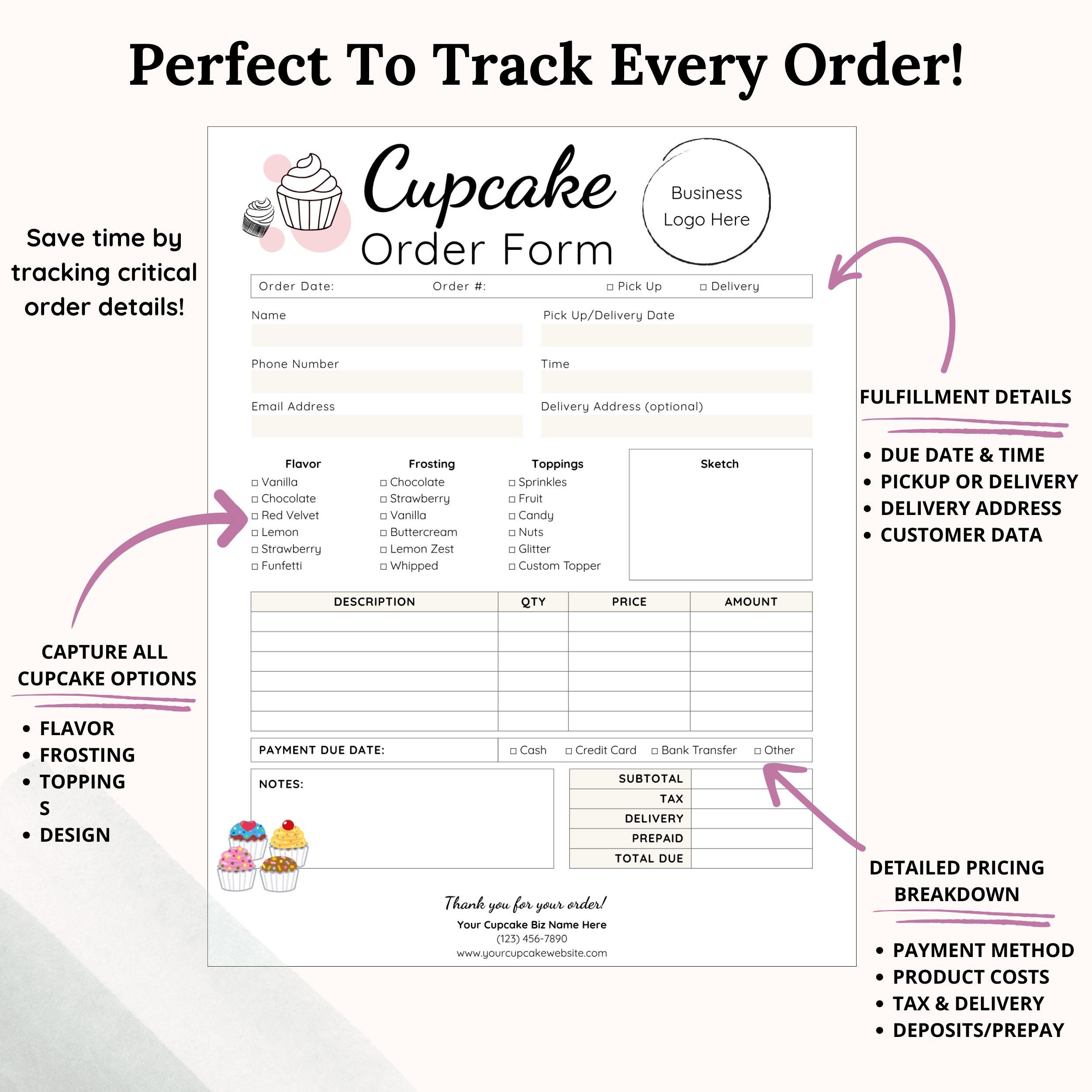 Cupcake Order Form Template | Printable Bakery Order Sheet | Editable ...