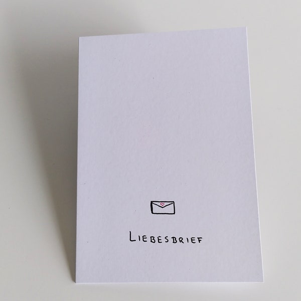 Minimalistische Klappkarte "Liebesbrief" mit Mini-Herz im Umschlag: Unikat handgezeichnet und handgeschrieben. Grußkarte. Mit Umschlag.