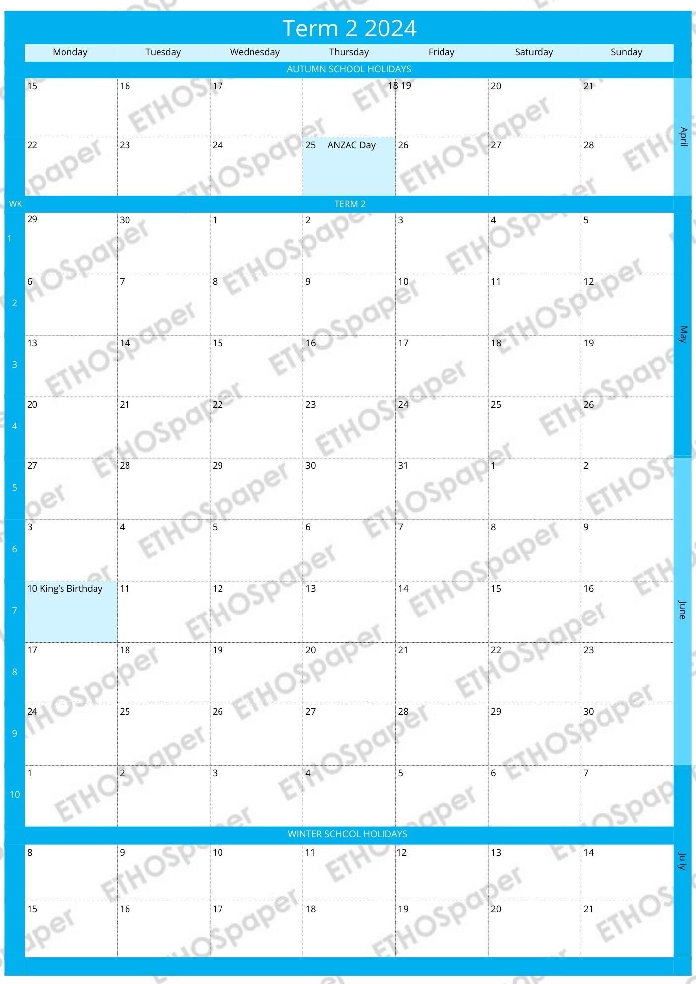 Printable 2024 Term Calendar Term 1 to 4 NSW Public School Holidays