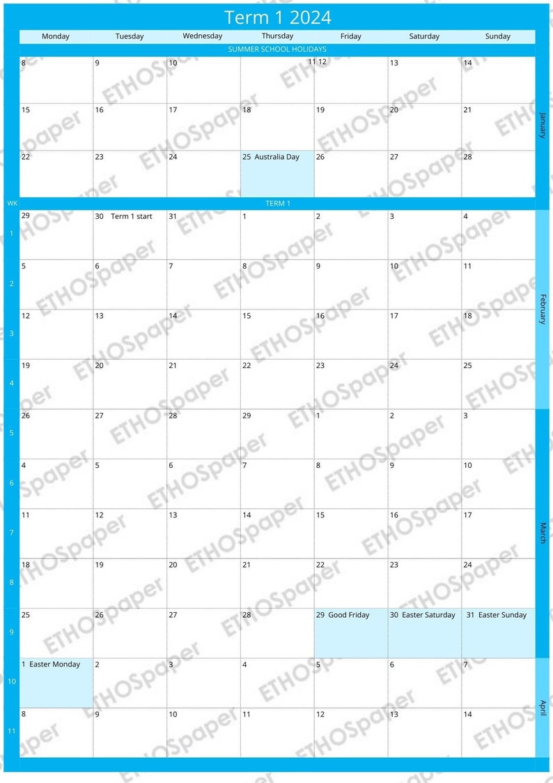 Printable 2024 Term Calendar Term 1 to 4 NSW Public School Etsy Australia