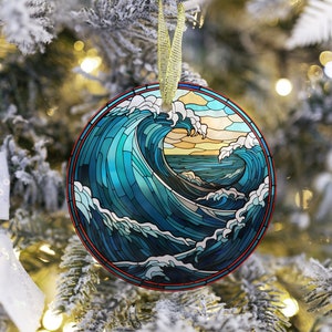 Acryl ornament, cadeau voor haar, cadeau voor vriendin, tropische kerst, glas-in-lood, kerstboom, vakantie, oceaangolven, kantoorcadeau