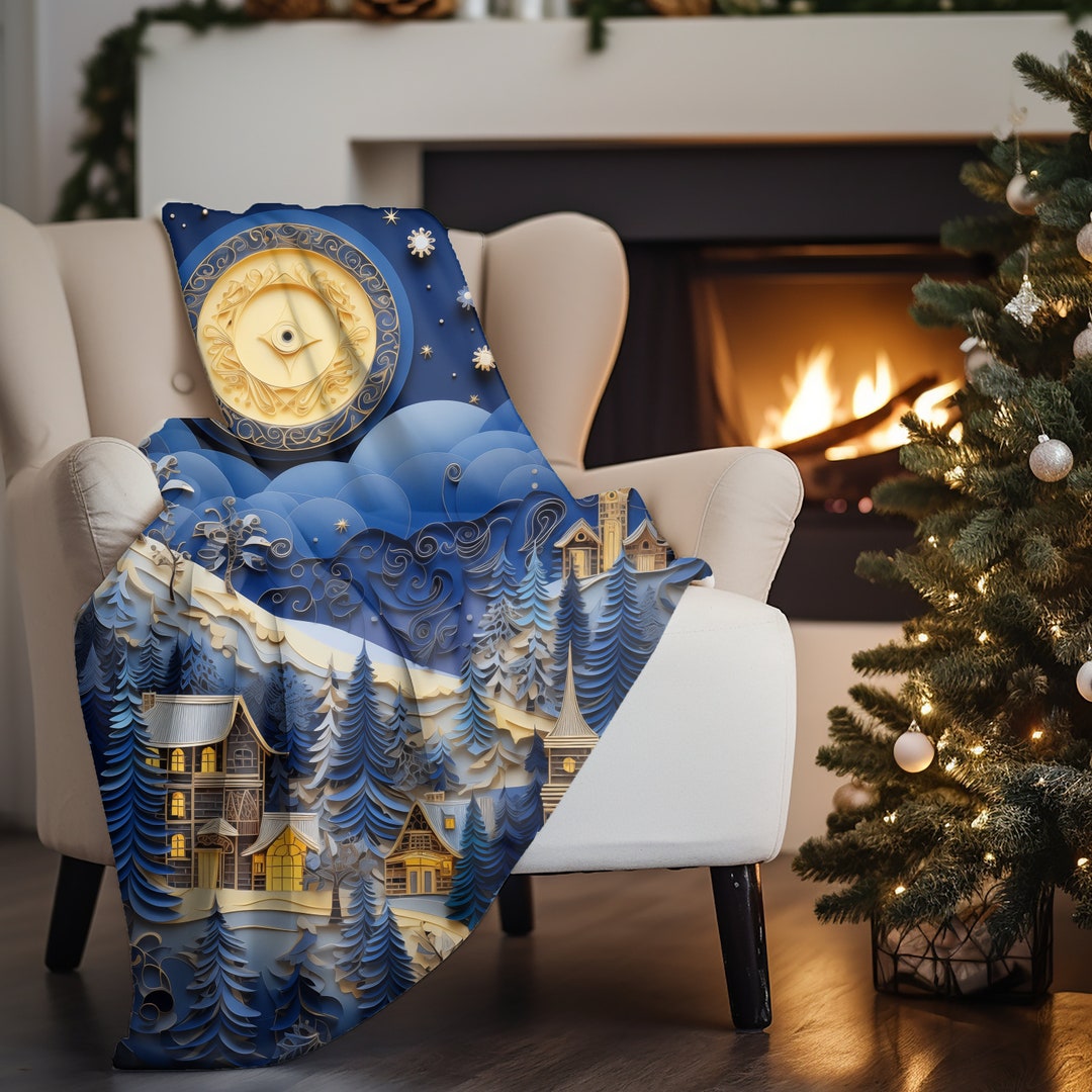 Christmas Village Blanket Velveteen Mountain Village Throw Christmas