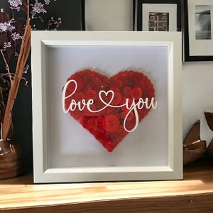 Framed love you button heart, perfect for Valentines or just a beautiful gift for anyone you love that could be given all year round