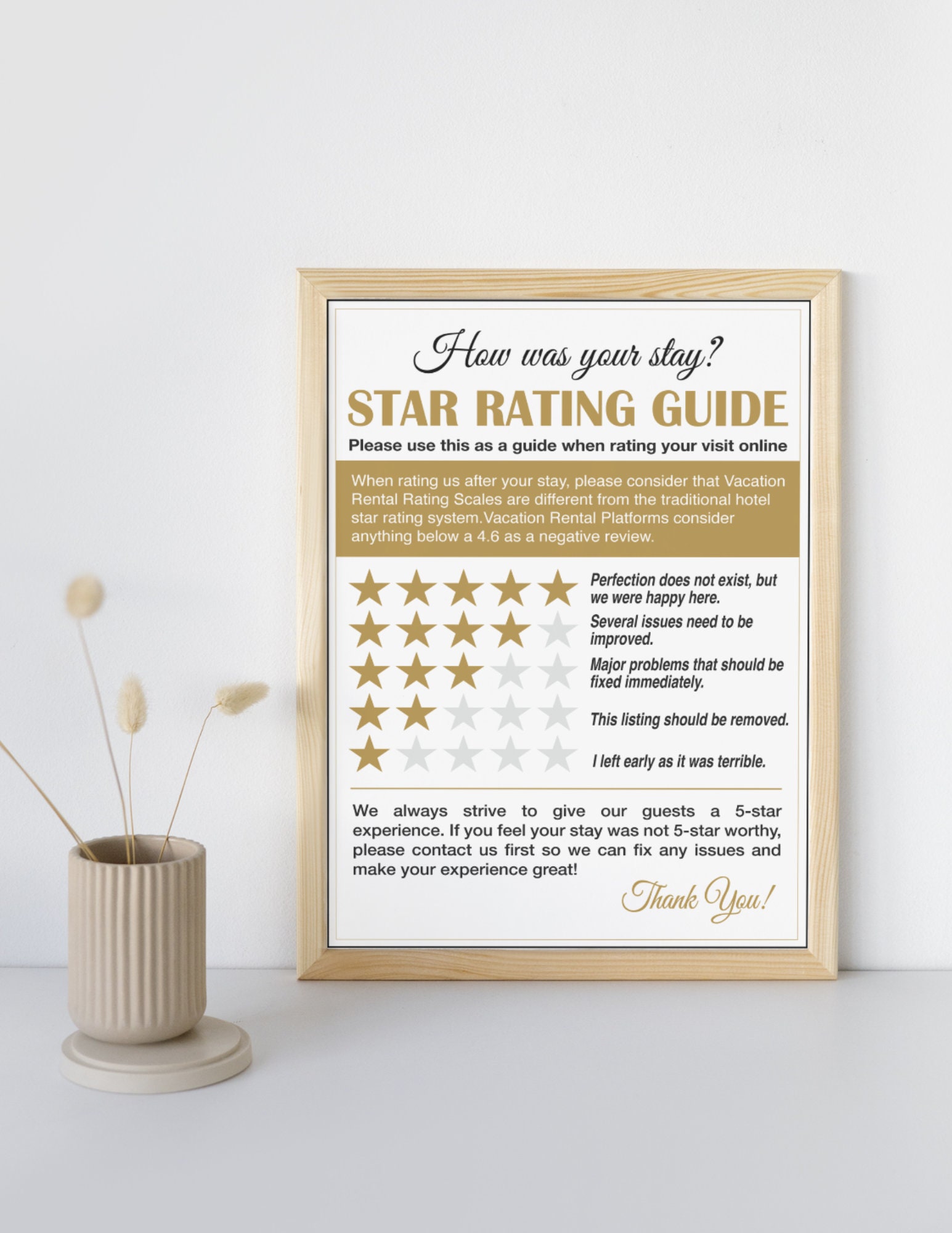Airbnb VRBO Vacation Rentals Star Rating Guest Review Guide (Ready to Print)