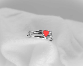 Silver Ring by DuDsi  , Personalized Gifts , Silver ring , Minimalist Ring blood Heart , with heart , silver 925 ,   Dainty Heart Ring,