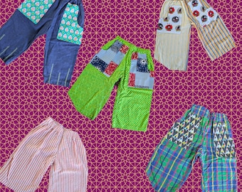 Handmade kid trousers. Unique kids pants. One of a kind pants