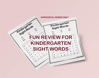 Printable Dolch Kindergarten Sight Words Word Search, 52 Words, Digital Download, PDF, Homeschool, Classroom, Activity Pages