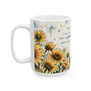 Sunflower Coffee Mug Ceramic Bible Verse Scripture Faith Gift Christian Morning Inspirational Kitchen Devotional Tea Jeremiah Encouragement
