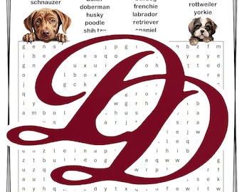Printable Dog Word Search,  Digital Download, PDF, Homeschool, Classroom, Activity Pages