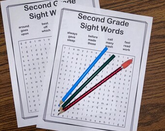 Printable Dolch Second Grade Sight Words Word Search, 46 Words, Digital Download, PDF, Homeschool, Classroom, Activity Pages