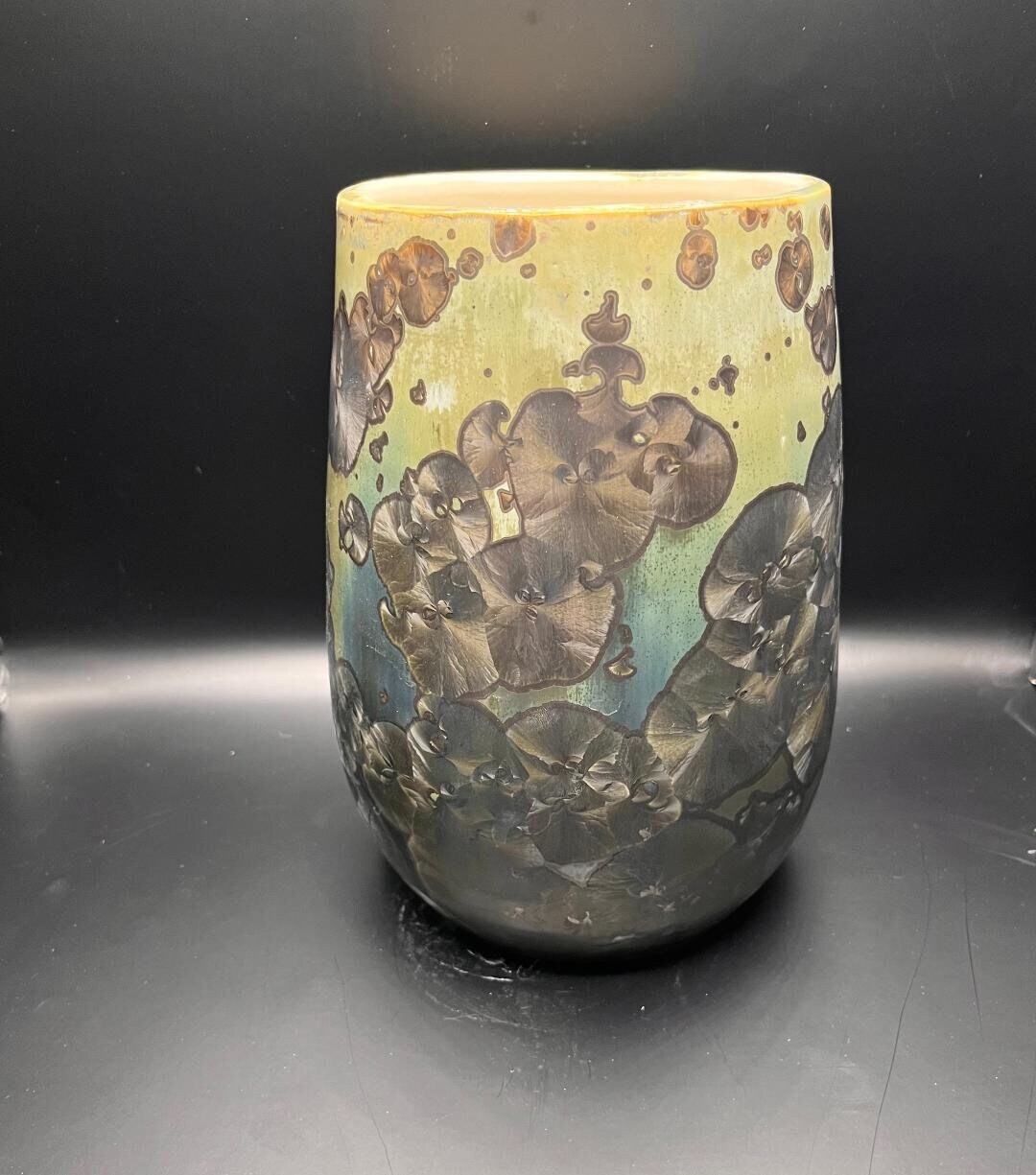 Yellow/green Vase Crystalline Pottery Etsy