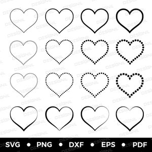 Zarys serca svg kształt serca svg walentynkowe serce png serca clipart Pakiet kształtów serca svg ramka serca serce cricut plik wycięty ikona serca png