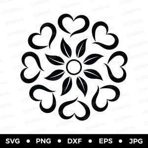 Floral heart svg heart circle heart flower heart with leaf heart silhouette decorative heart round valentine day black heart hearts floral