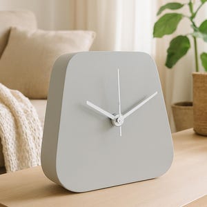 Ash Gray Geometric Table Clock – Sleek Minimalist Design | Modern Sculptural Accent for Shelves, Desks & Home Office Decor