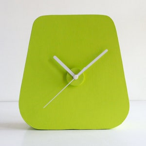 Triangle green desk clock for colourful decoration, Funky plaster table clock in chartreuse green for modern decoration, Original room decor image 2