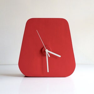 Mid Century modern desk clock, Triangle Red table clock, Unique desk clock, Strawberry red clock, Minimalist analog clock, Housewarming image 1