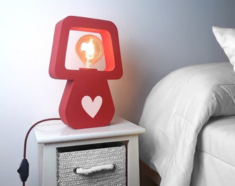 Unique sculpture lamp red, Statement table lamp vintage, Pop art lamp modern, Sculptural lamp decoration, Mushroom shaped lamp design, Heart