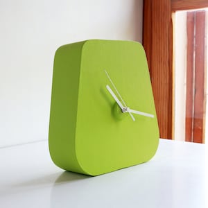 Triangle green desk clock for colourful decoration, Funky plaster table clock in chartreuse green for modern decoration, Original room decor image 1