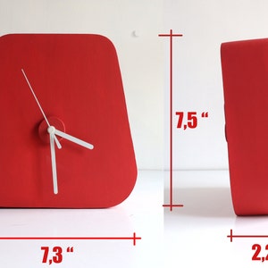 Mid Century modern desk clock, Triangle Red table clock, Unique desk clock, Strawberry red clock, Minimalist analog clock, Housewarming image 6