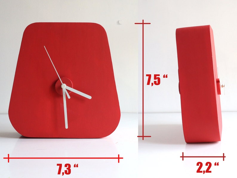 Mid Century modern desk clock, Triangle Red table clock, Unique desk clock, Strawberry red clock, Minimalist analog clock, Housewarming image 6