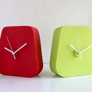 Mid Century modern desk clock, Triangle Red table clock, Unique desk clock, Strawberry red clock, Minimalist analog clock, Housewarming image 7