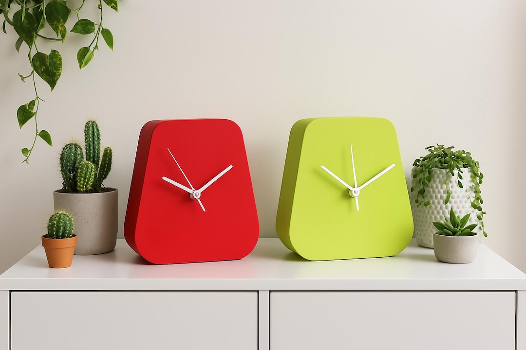 Colorful Modern Desk Clocks – Funky Unique Table Clock Decor in Green ...
