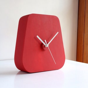 Mid Century modern desk clock, Triangle Red table clock, Unique desk clock, Strawberry red clock, Minimalist analog clock, Housewarming image 2