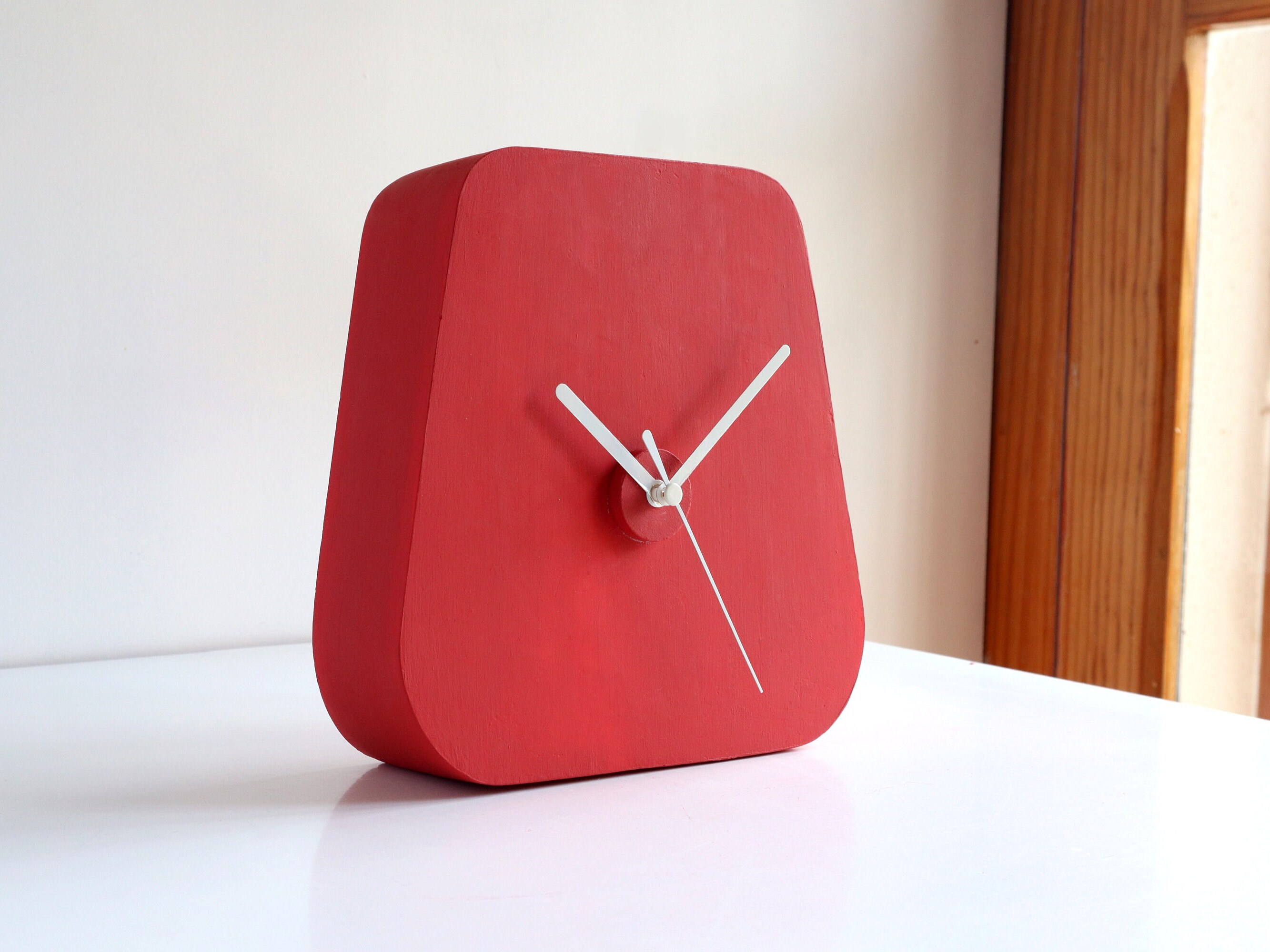 Mid Century Modern Desk Clock Triangle Red Table Clock - Etsy