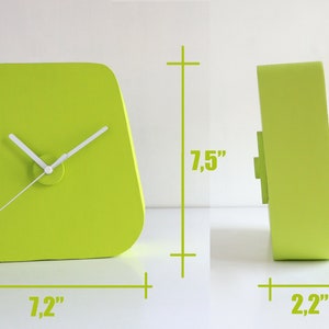 Triangle green desk clock for colourful decoration, Funky plaster table clock in chartreuse green for modern decoration, Original room decor image 7