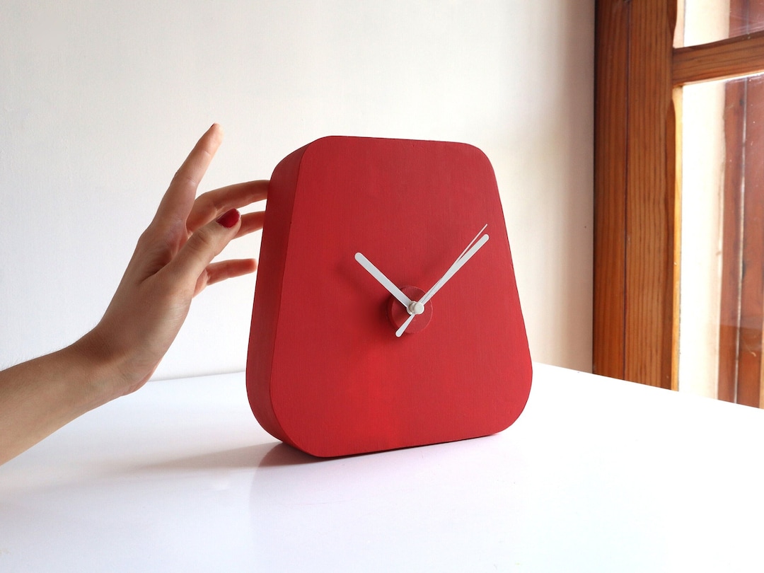 Contemporary Red Table Clock, Minimal Design Desk Decor, Bold Red Cube ...