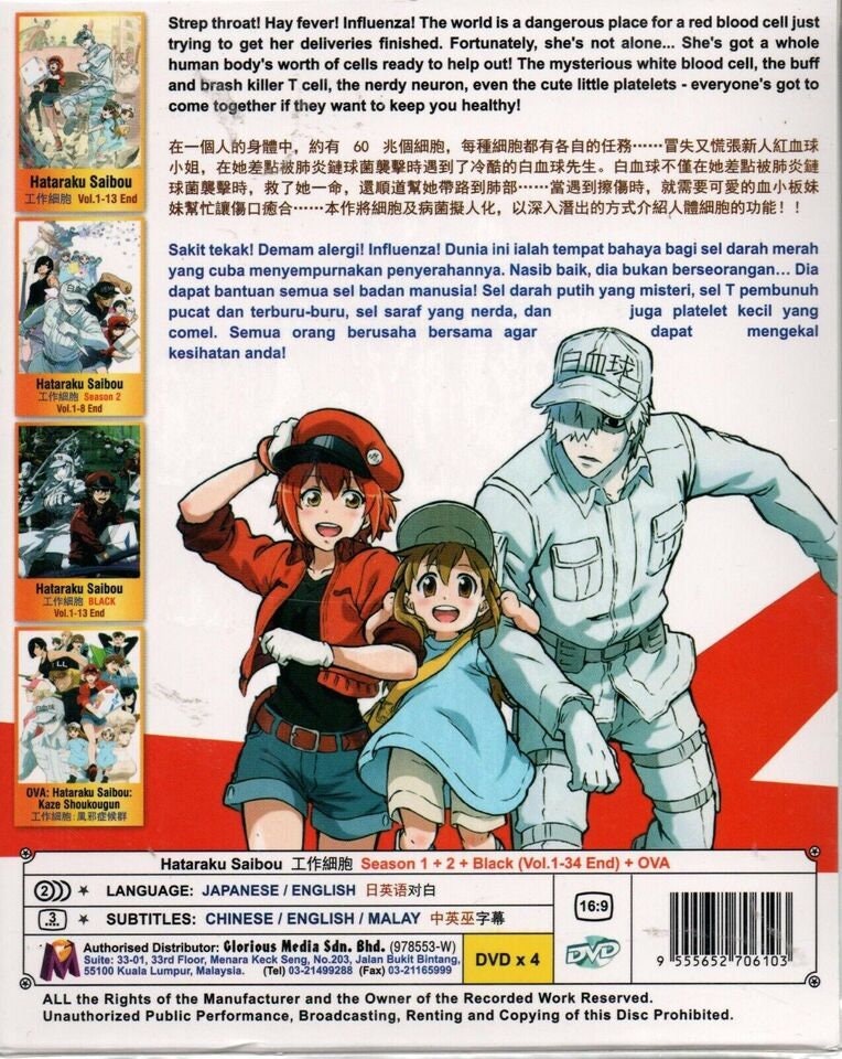 DVD Anime Hataraku Saibou Season 1+2 + Black Vol.1-34 End + DVD Anime Hataraku Saibou Season 1+2 + Black Vol.1-34 End +