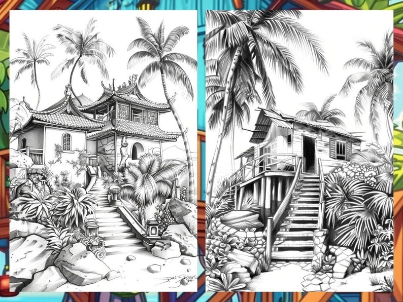 Scenary Coloringpage, Beach Coloring Page, Adult Coloring Pages