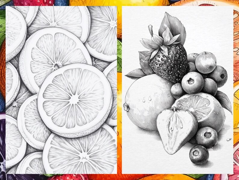 Fruit Coloring Pages for Adults, Exotic Fruit Coloring Sheets, Fruit Coloring Books for Kids