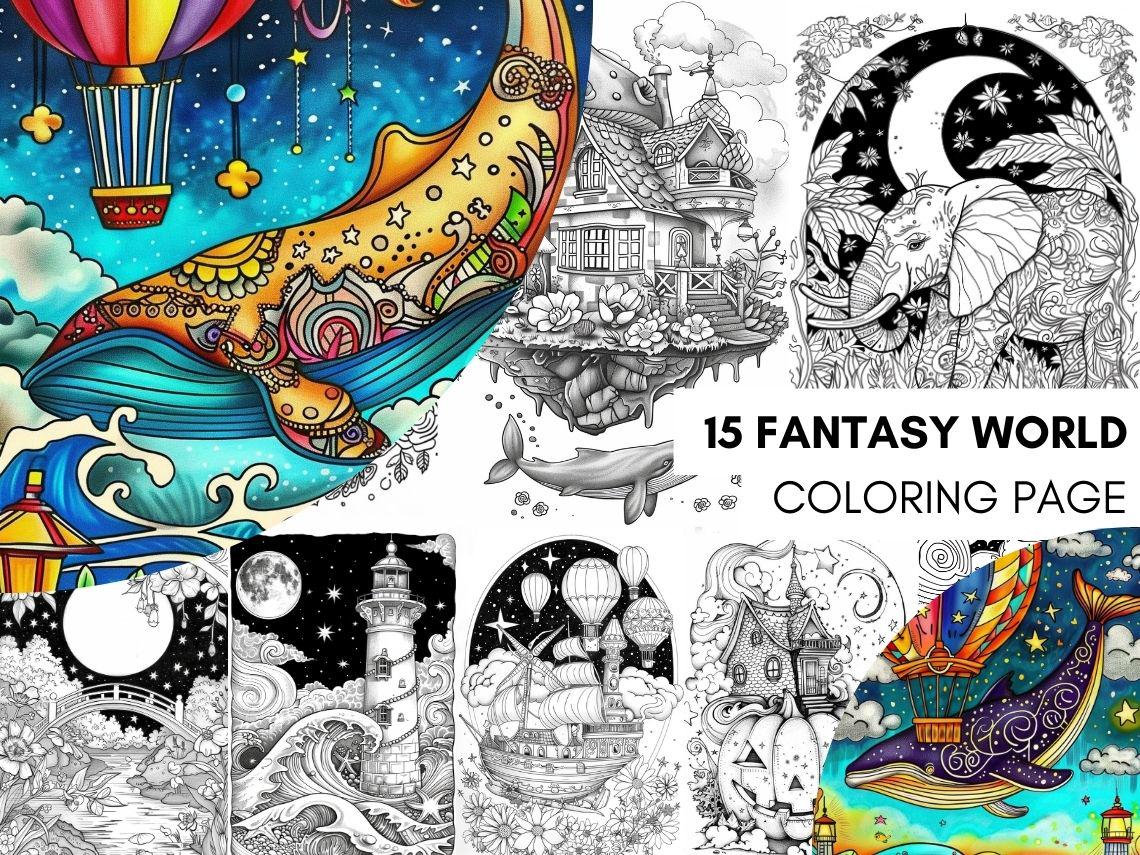 Libro de colorear paisajes místicos para adultos PDF – Criaturas fantásticas y bosque encantado
