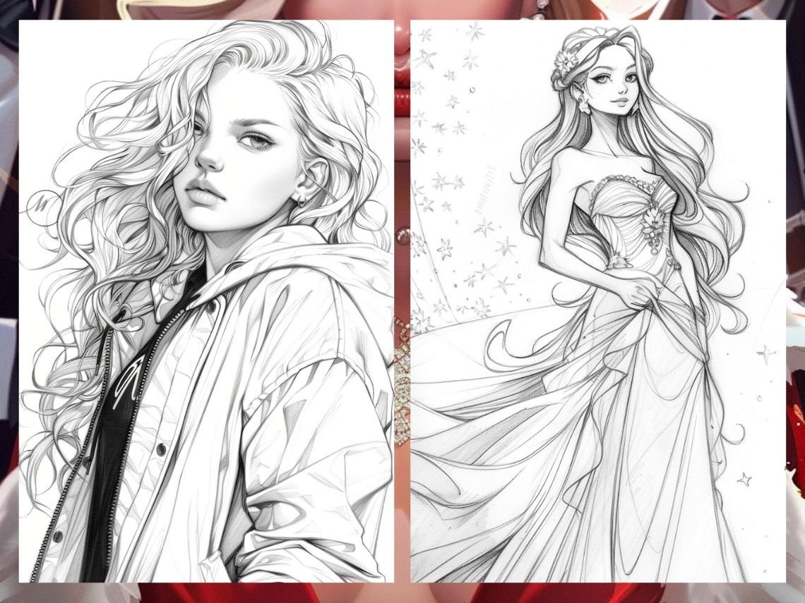 Model Color Book Fashion Girl Model Coloring Book Page, Hair Coloring Book Women ...