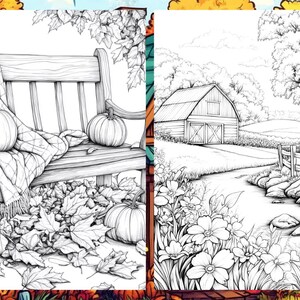 Fall Coloring Book Autumn Landscape Coloring Pages, Pumpkin Coloring Sheets for Adult Digital Download PDF, Enchanted Forest Printable Book