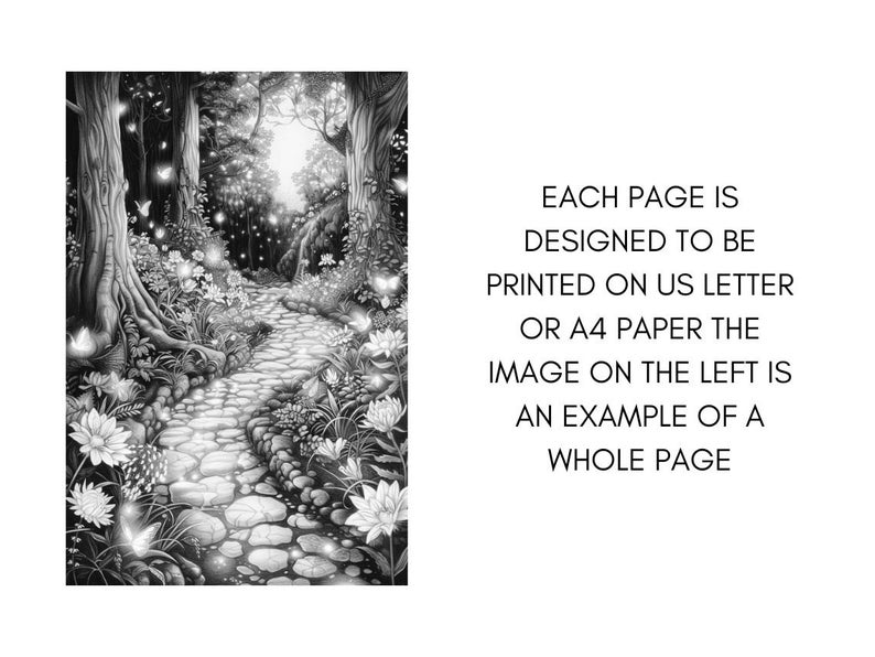 Magical Enchanted Forest Coloring Book Pages for Adults, Fairytale Fantasy Garden Forest, Coloring Sheets Printable, Instant Download PDF
