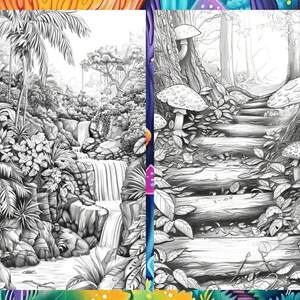Magical Enchanted Forest Coloring Book Pages for Adults, Fairytale Fantasy Garden Forest, Coloring Sheets Printable, Instant Download PDF