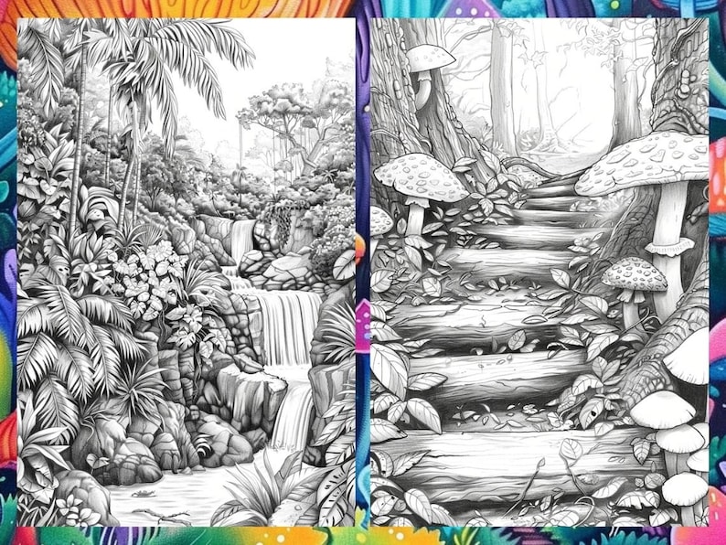 Magical Enchanted Forest Coloring Book Pages for Adults, Fairytale Fantasy Garden Forest, Coloring Sheets Printable, Instant Download PDF
