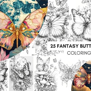 Puede incluir: Un conjunto de 25 páginas para colorear con intrincados diseños de mariposas. Las mariposas se representan en varias poses y rodeadas de flores y otros elementos naturales. Las páginas para colorear son perfectas para adultos y niños que disfrutan de las actividades creativas.