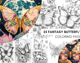 Pages Coloring 25 Butterfly Fantasy Coloring Pages, Fantasy Coloring Sheets, Coloring Book for Adults, Teens and Kids
