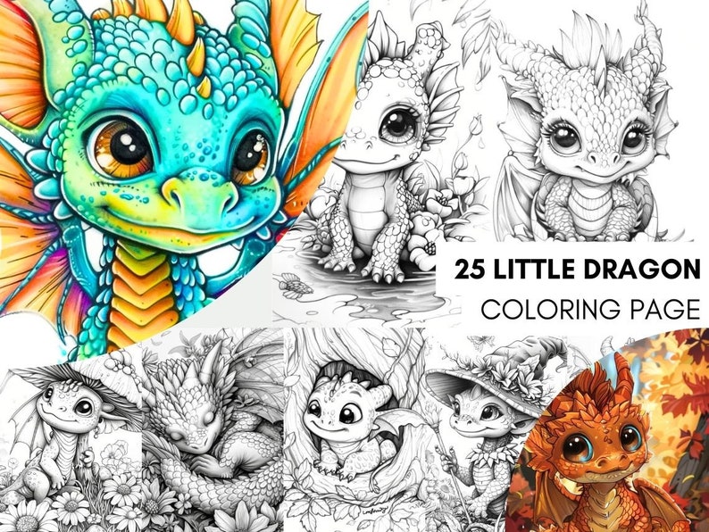 Cute Baby Dragon Coloring book, Cute Little dragon Coloring Pages, Coloring Book Download