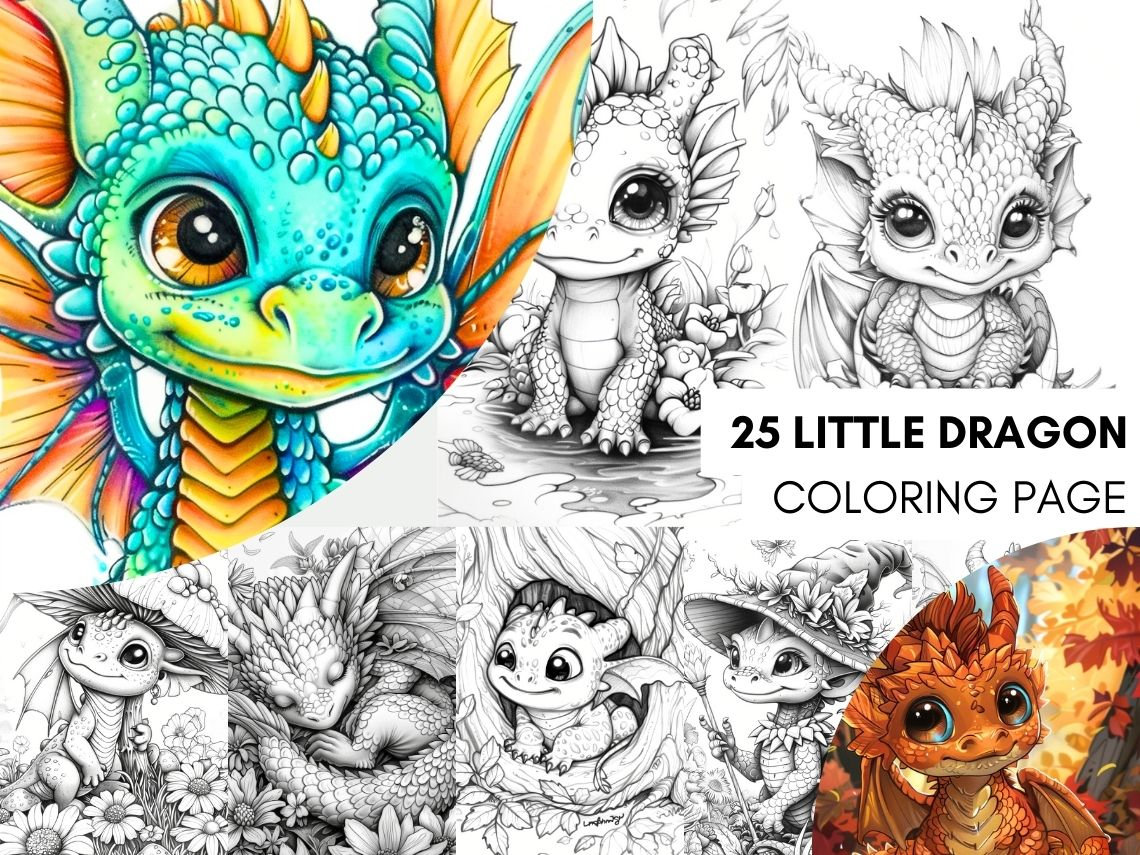 Libro de colorear Bebés Dragón – Páginas de dragones imprimibles y digitales para adultos